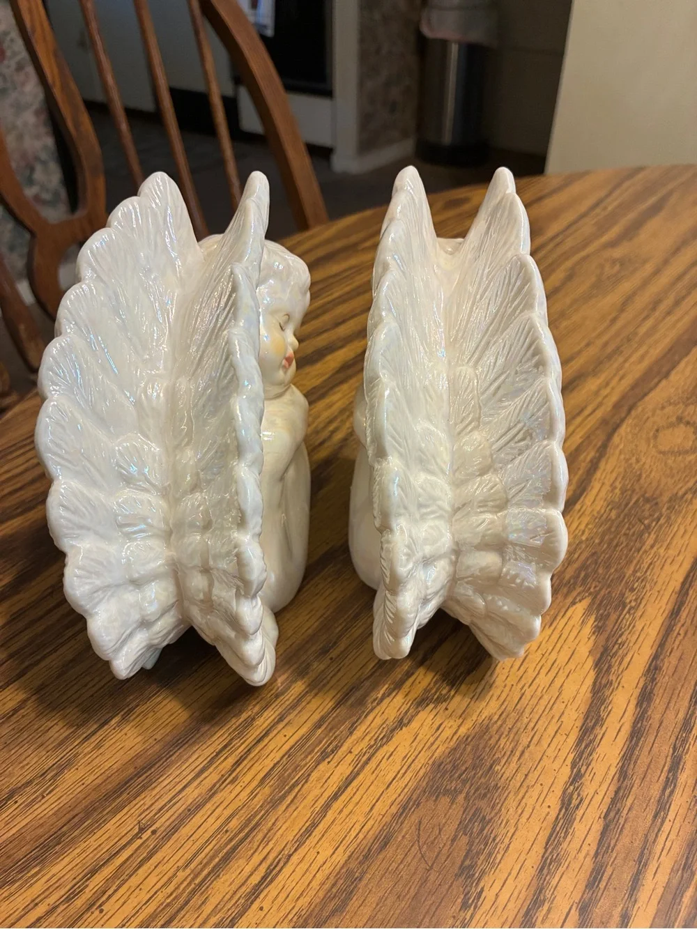 Pearlescent White Angel Figurine Pair - Decorative Home Accent